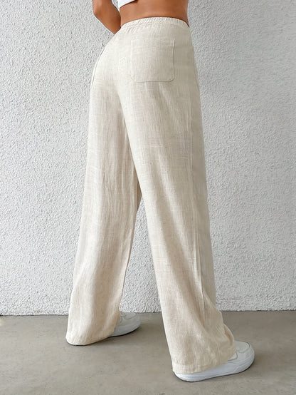 Elegant Wide Leg Pants for Women with High Waist Textured Relaxed Pocket Style