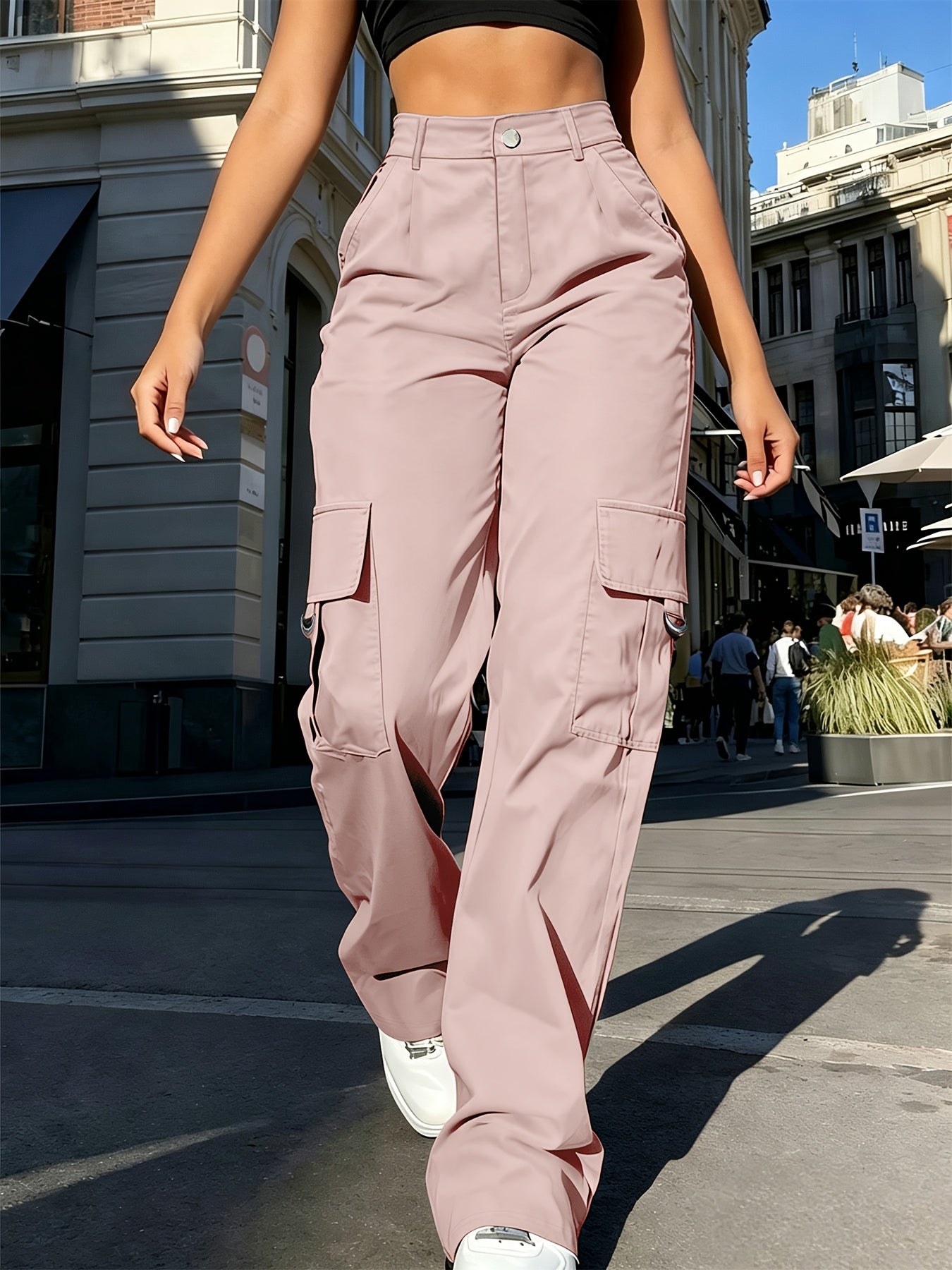 Effortless Cargo Pants for Women with High Waist Wide Leg Pocket Style