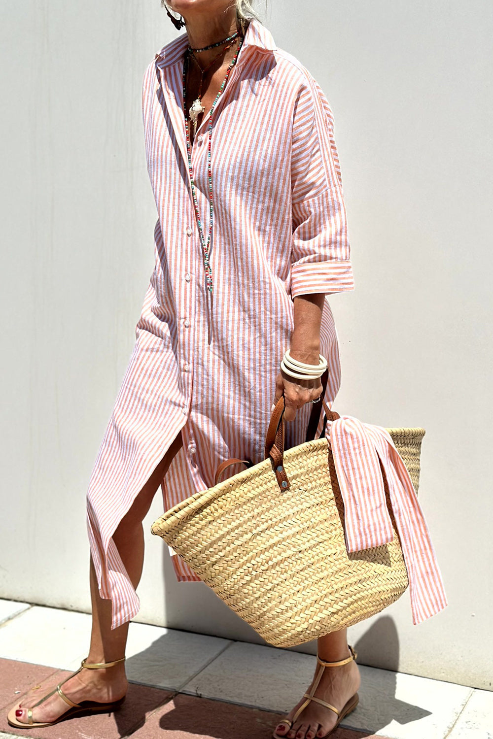 Effortless Striped Shirt Dress for Women with V Neck