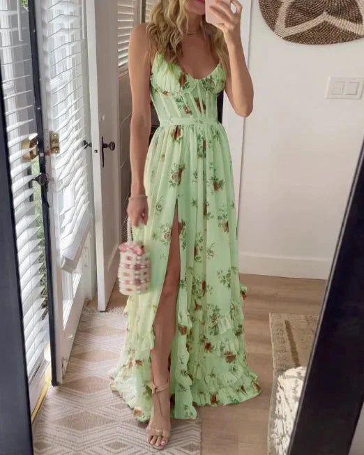 Stylish Floral Mini Dress for Women with V Neck Sleeveless