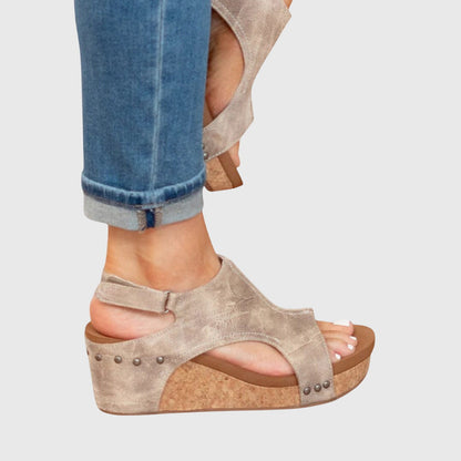 Comfortable Orthopedic Sandals for Women with Platform Wedge Open Toe Slingback Leather Casual Style