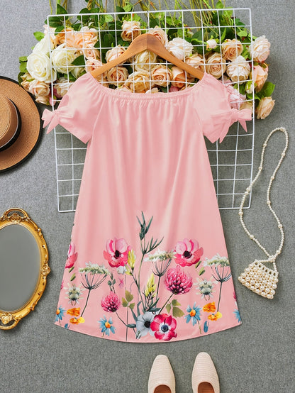Effortless Floral Mini Dress for Women with Off Shoulder Bow