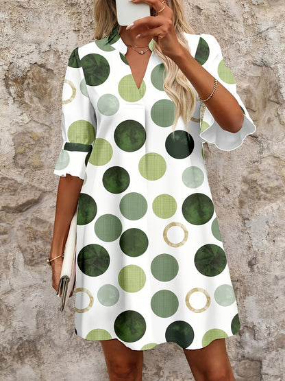 Effortless Polka Dot Mini Dress for Women with V Neck Flared Sleeve