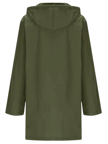 Effortless Hooded Jacket for Women with Button Front Longline Patch Pocket Style