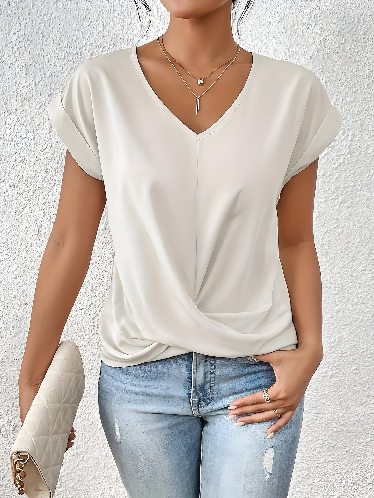 Effortless Blouse for Women with V Neck Twist Front