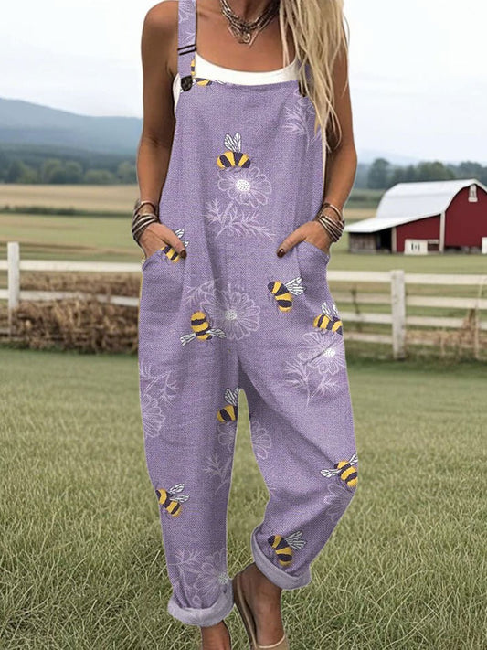 Effortless Purple Floral Print Jumpsuit for Women with Adjustable Strap Relaxed Fit Casual Style