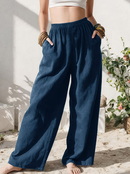 Stylish Wide Leg Linen Pants for Women with High Waist Relaxed Pocket Detail
