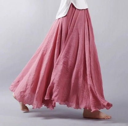 Effortless Cotton Maxi Skirt for Women with High Waist Flowing A-Line Boho Casual Style
