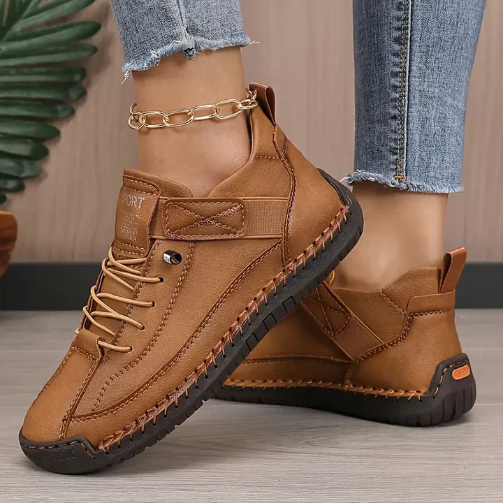 Comfortable Orthopedic Sneakers for Women with Lace Up Leather Velcro Strap Non Slip Walking Style