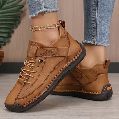 Comfortable Orthopedic Sneakers for Women with Lace Up Leather Velcro Strap Non Slip Walking Style