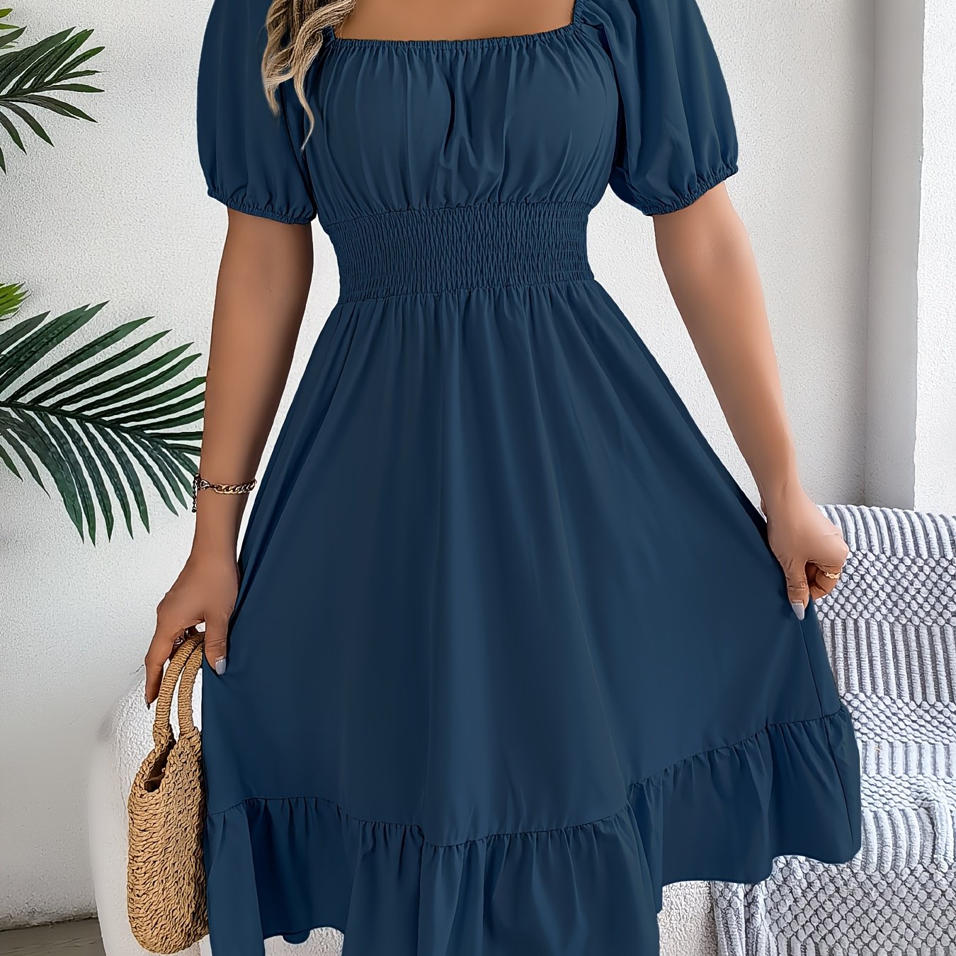 Elegant Evening Dress for Women with Square Neck Puff Sleeve A Line Formal Wedding Guest Style