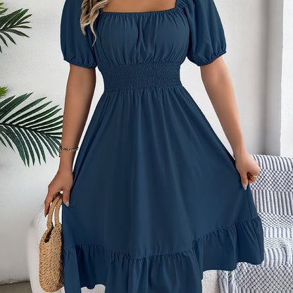Elegant Evening Dress for Women with Square Neck Puff Sleeve A Line Formal Wedding Guest Style