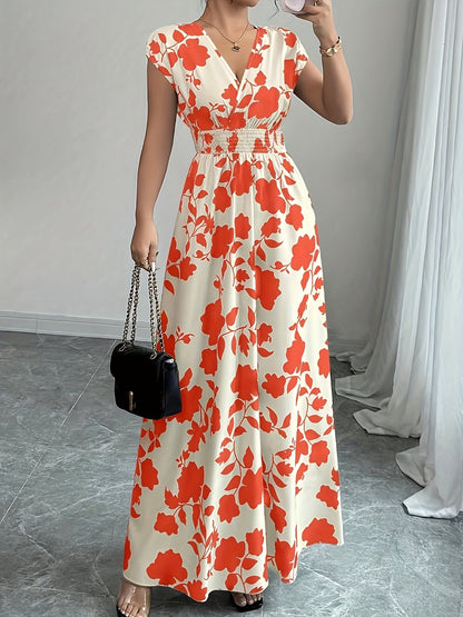 Elegant Floral Maxi Dress for Women with V Neck