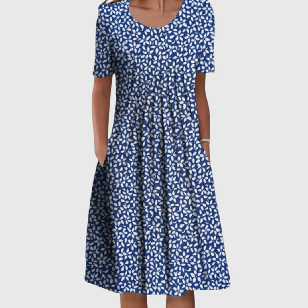 Elegant Printed Evening Dress for Women with Round Neck Formal Wedding Guest Style