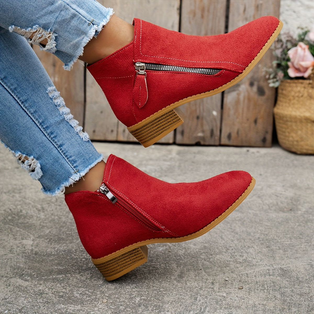 Comfortable Orthopedic Shoes for Women with Zipper Block Heel Slip On Style