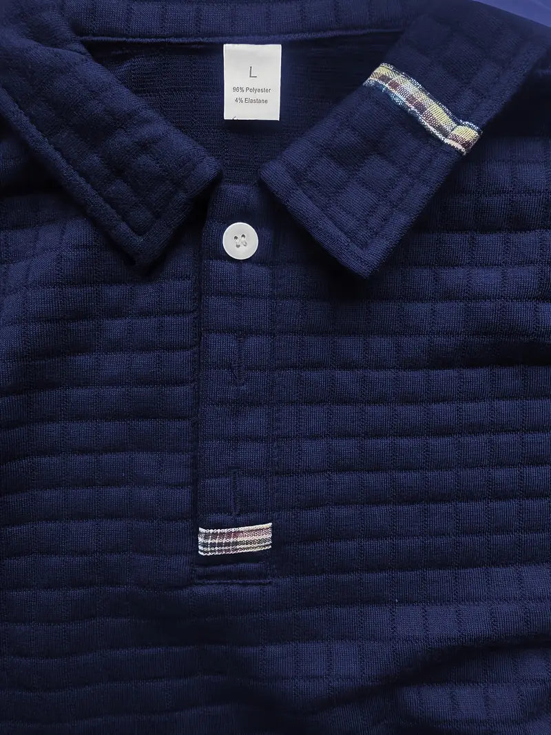 Classic Geometric Polo Shirt for Men with Long Sleeve Pocket