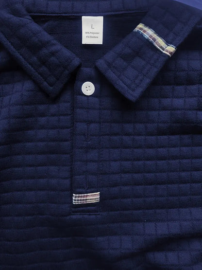 Classic Geometric Polo Shirt for Men with Long Sleeve Pocket