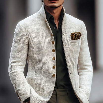 Stylish White Cardigan Sweater for Men with Stand Collar