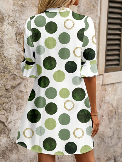 Effortless Polka Dot Mini Dress for Women with V Neck Flared Sleeve