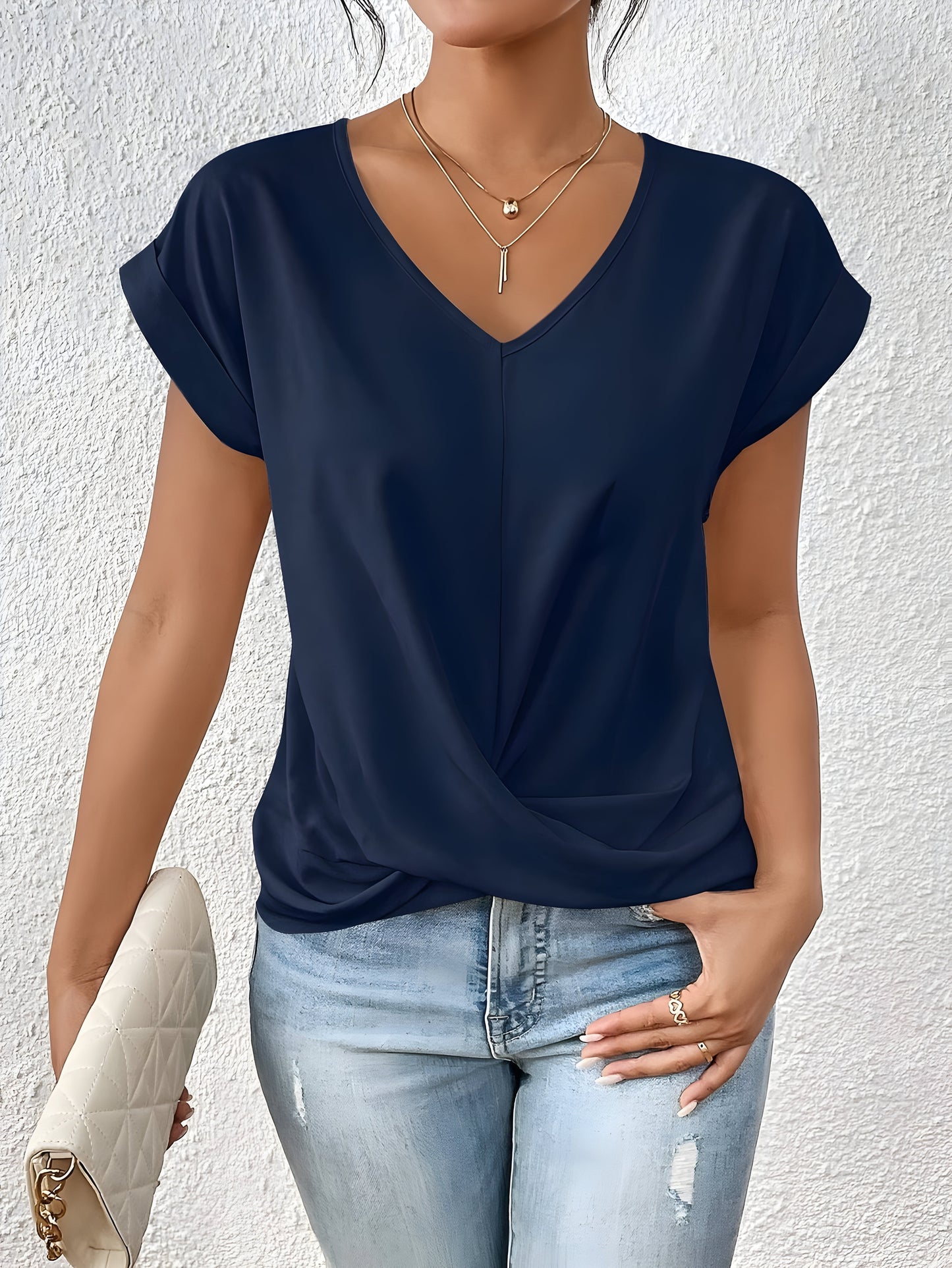 Effortless Blouse for Women with V Neck Twist Front