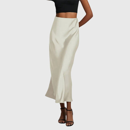 Elegant Satin Midi Skirt for Women with High Waist Fitted Slip Bias Cut Semi Formal Style