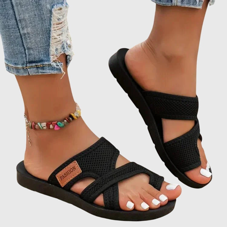 Comfortable Sandals for Women with Open Toe Double Strap Mesh Upper Cutout Flat Sole Casual Summer Style