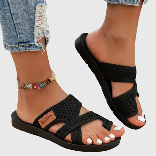 Comfortable Sandals for Women with Open Toe Double Strap Mesh Upper Cutout Flat Sole Casual Summer Style