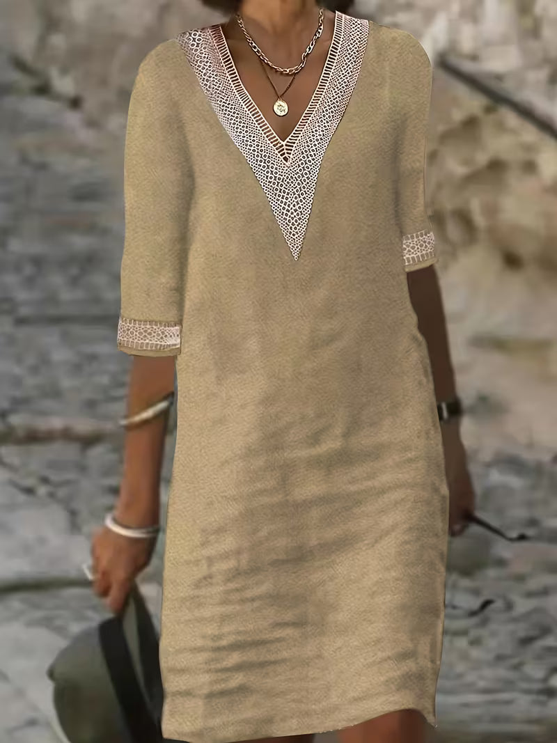 Effortless Flowy Mini Dress for Women with V Neck