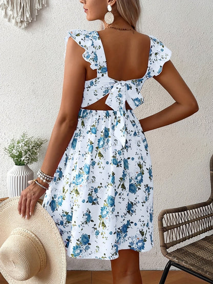 Stylish Floral Maternity Dress for Women with Square Neck Ruffle Strap Empire Waist Casual Style