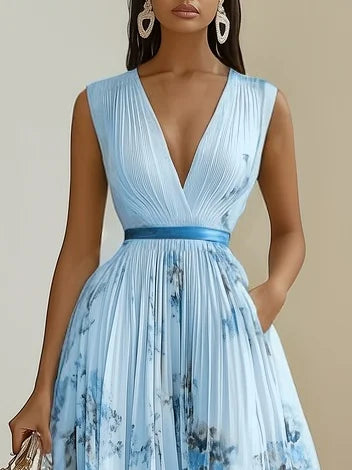 Elegant Wrap Mini Dress for Women with V Neck Sleeveless