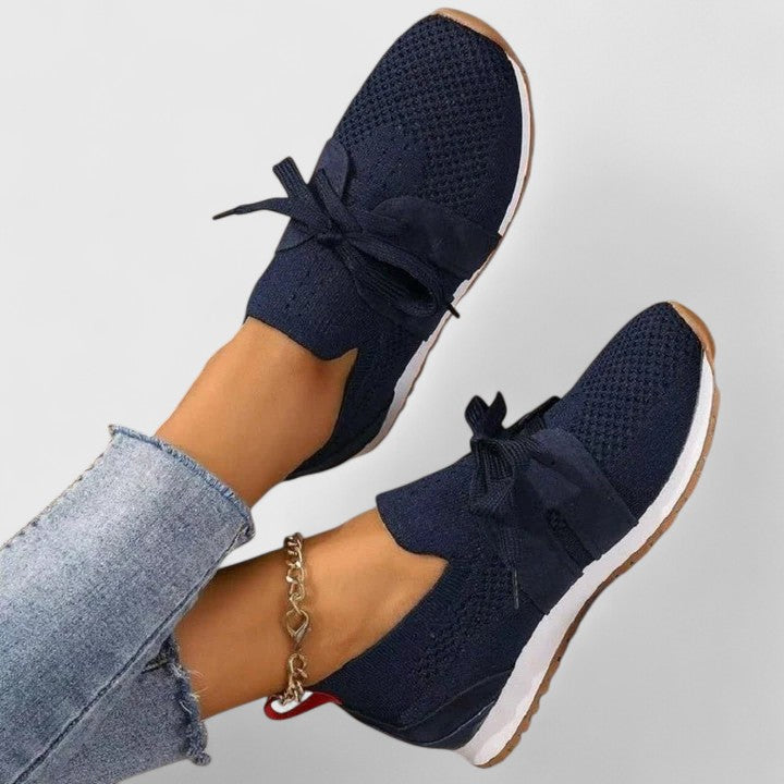 Comfortable Orthopedic Sneakers for Women with Knit Mesh Bow Tie Slip On Walking Casual Style