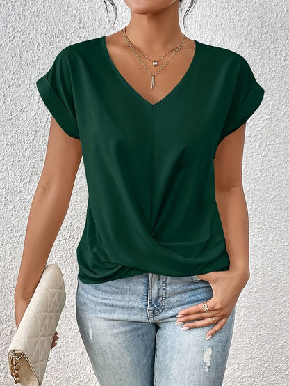 Effortless Blouse for Women with V Neck Draped