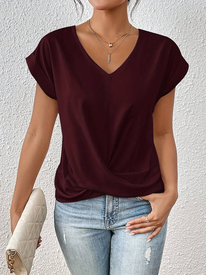 Effortless Blouse for Women with V Neck Draped
