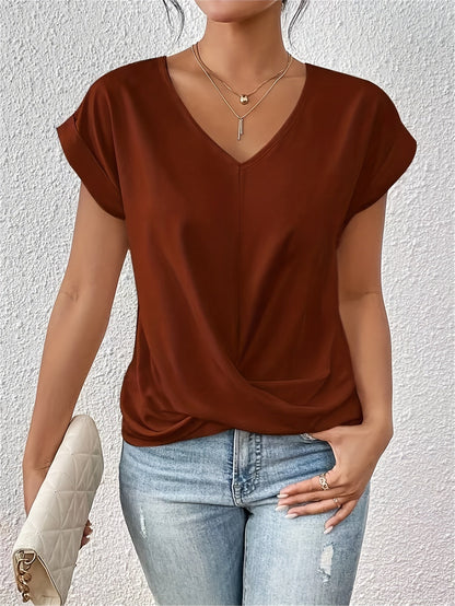 Effortless Blouse for Women with V Neck Draped