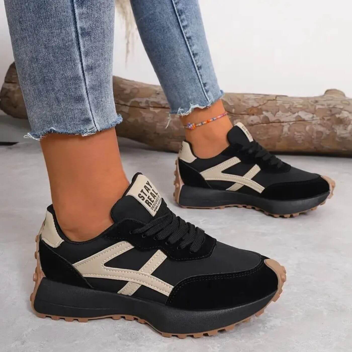 Comfortable Orthopedic Sneakers for Women with Retro Runner Mixed Panel Lace Up Casual Walking Style