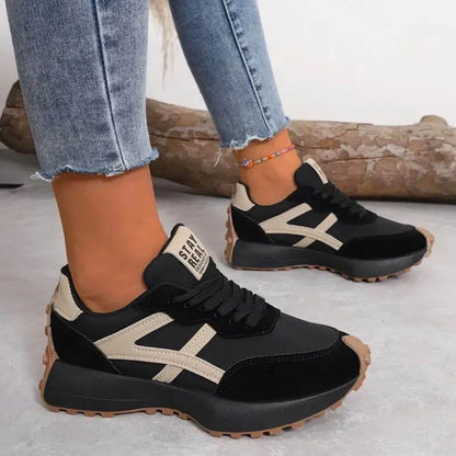 Comfortable Orthopedic Sneakers for Women with Retro Runner Mixed Panel Lace Up Casual Walking Style