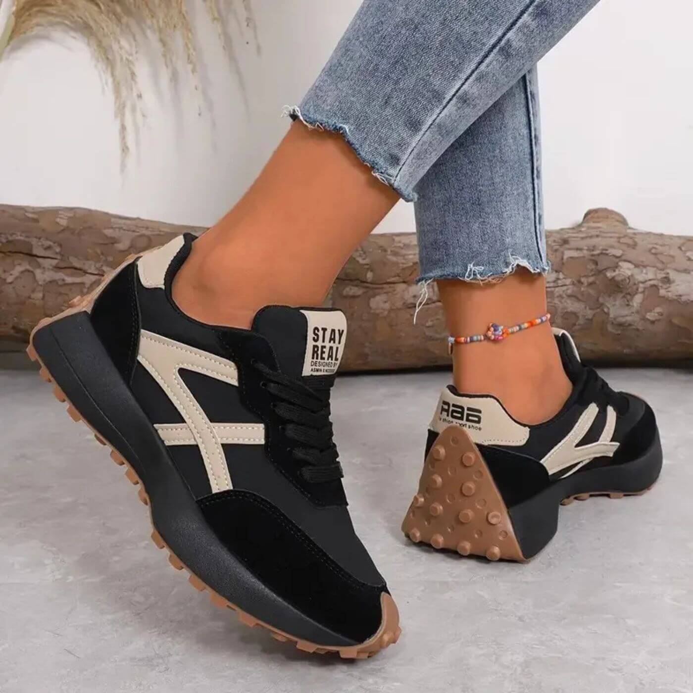 Comfortable Orthopedic Sneakers for Women with Retro Runner Mixed Panel Lace Up Casual Walking Style