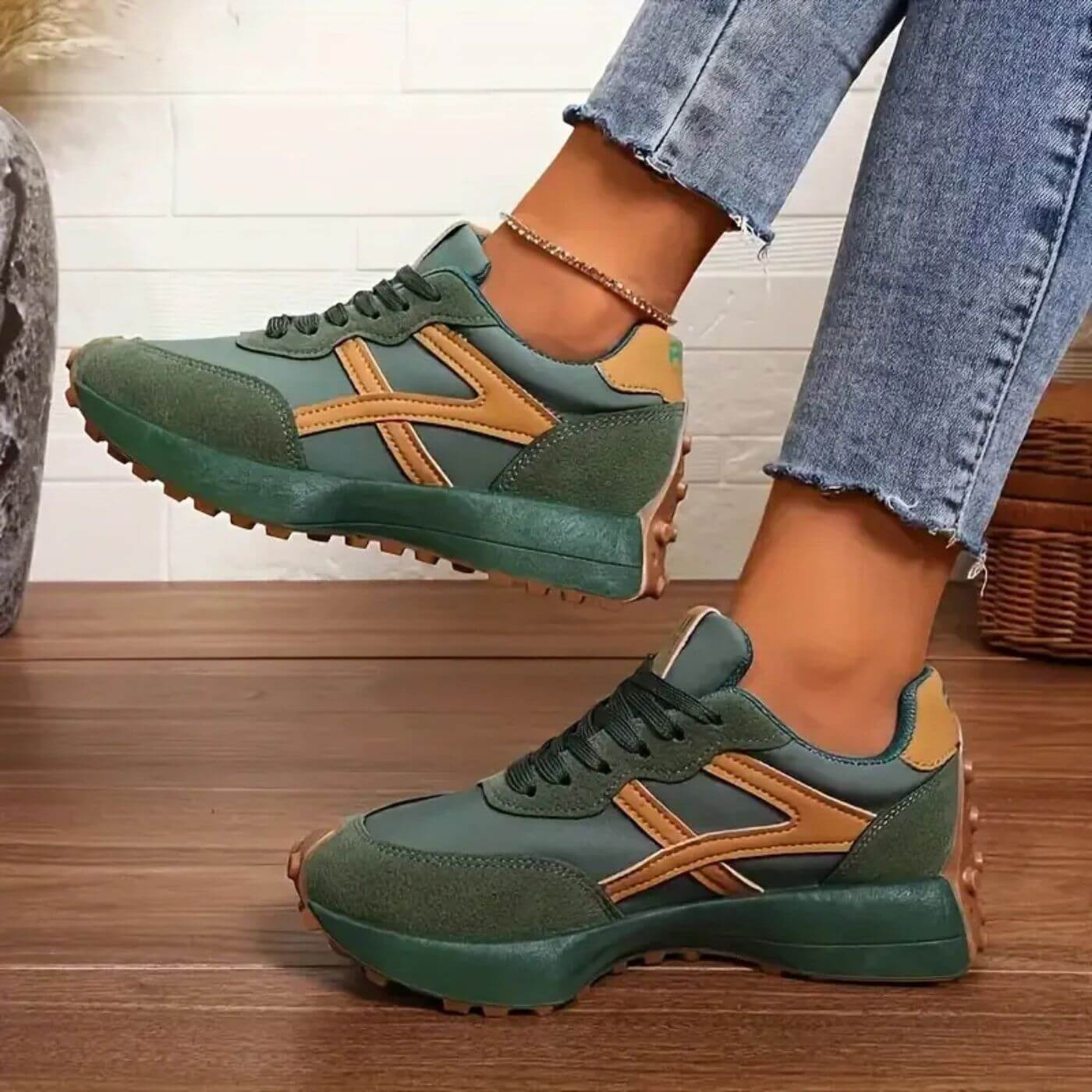 Comfortable Orthopedic Sneakers for Women with Retro Runner Mixed Panel Lace Up Casual Walking Style