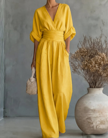 Comfortable Jumpsuit for Women with V Neck Wide Leg