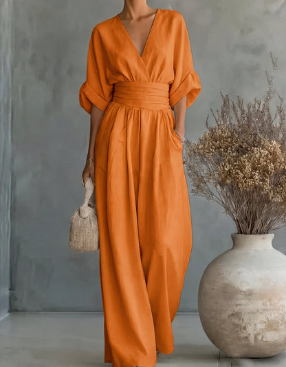 Comfortable Jumpsuit for Women with V Neck Wide Leg