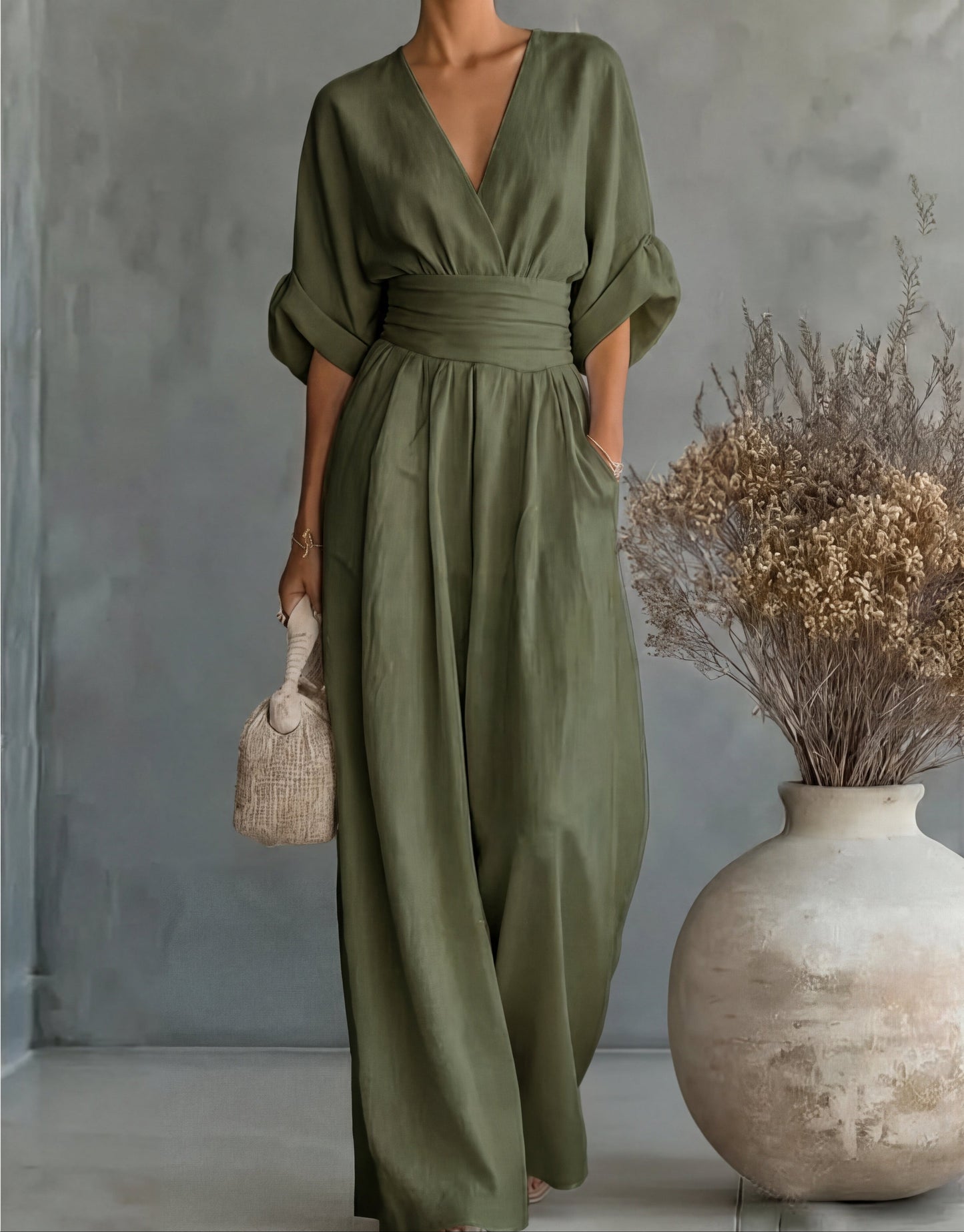 Comfortable Jumpsuit for Women with V Neck Wide Leg