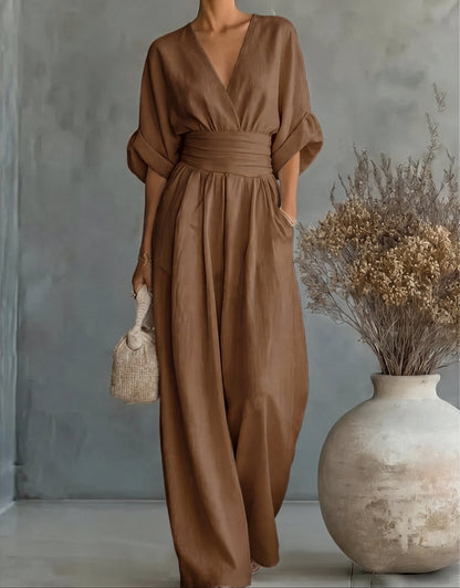 Comfortable Jumpsuit for Women with V Neck Wide Leg