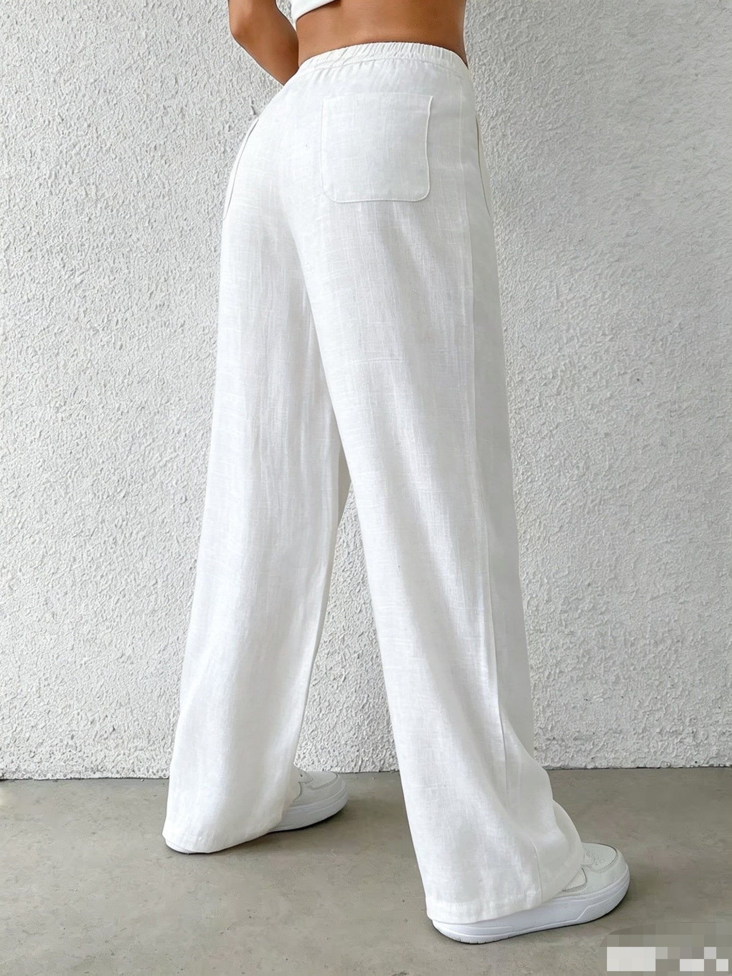 Elegant Wide Leg Pants for Women with High Waist Textured Relaxed Pocket Style