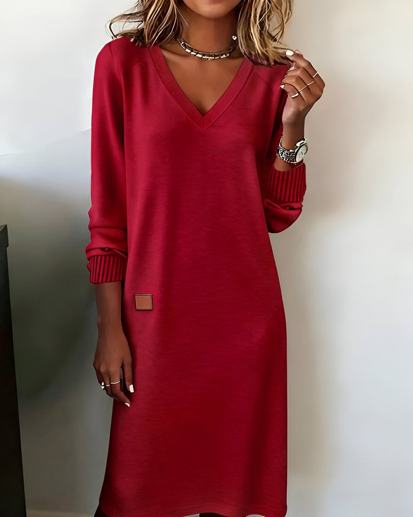 Elegant Evening Dress for Women with V Neck Long Sleeve Formal Wedding Guest Style