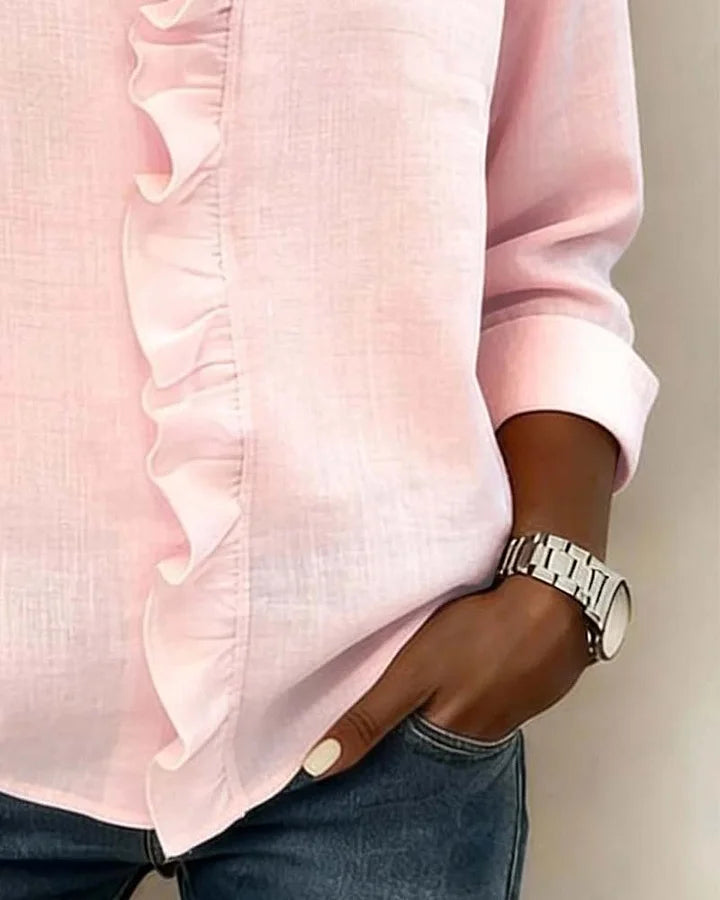 Stylish Blouse for Women with V Neck Long Sleeve Ruffled