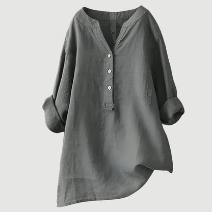 Effortless Blouse for Women with V Neck Button Down