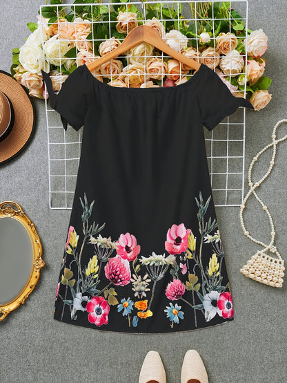 Effortless Floral Mini Dress for Women with Off Shoulder Bow