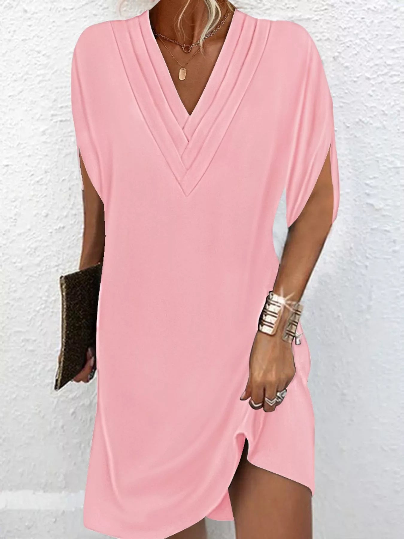 Stylish Mini Dress for Women with V Neck Slit