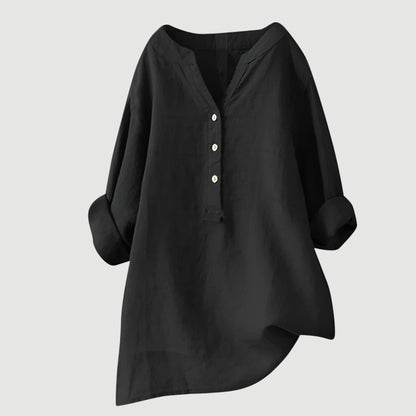 Effortless Blouse for Women with V Neck Button Down