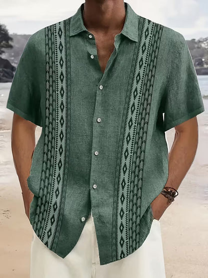Comfortable Geometric Button Down Shirt for Men with Vintage Casual Style